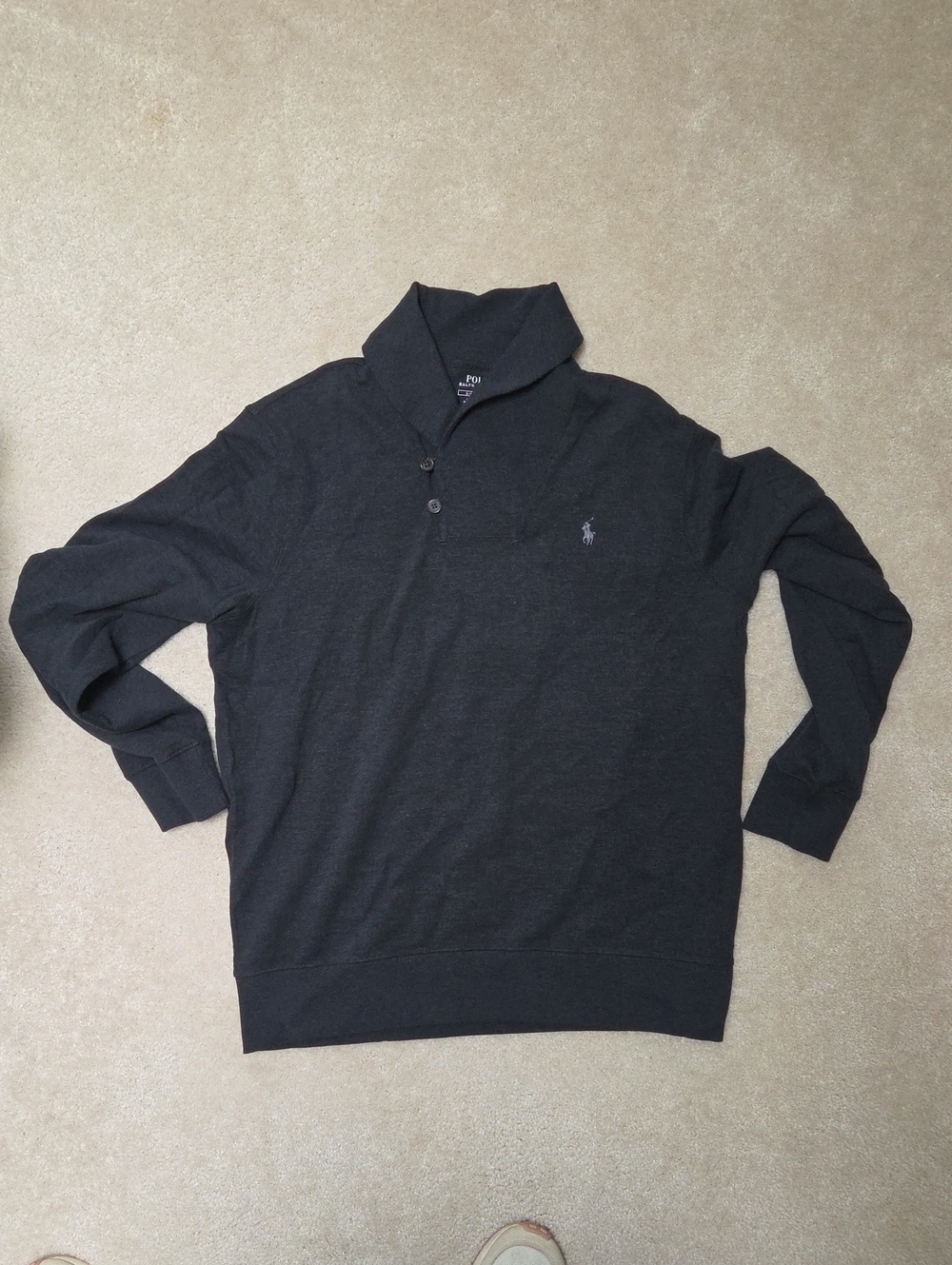 Polo by Ralph Lauren Men’s Charcoal Shawl Collar Polo Sweater